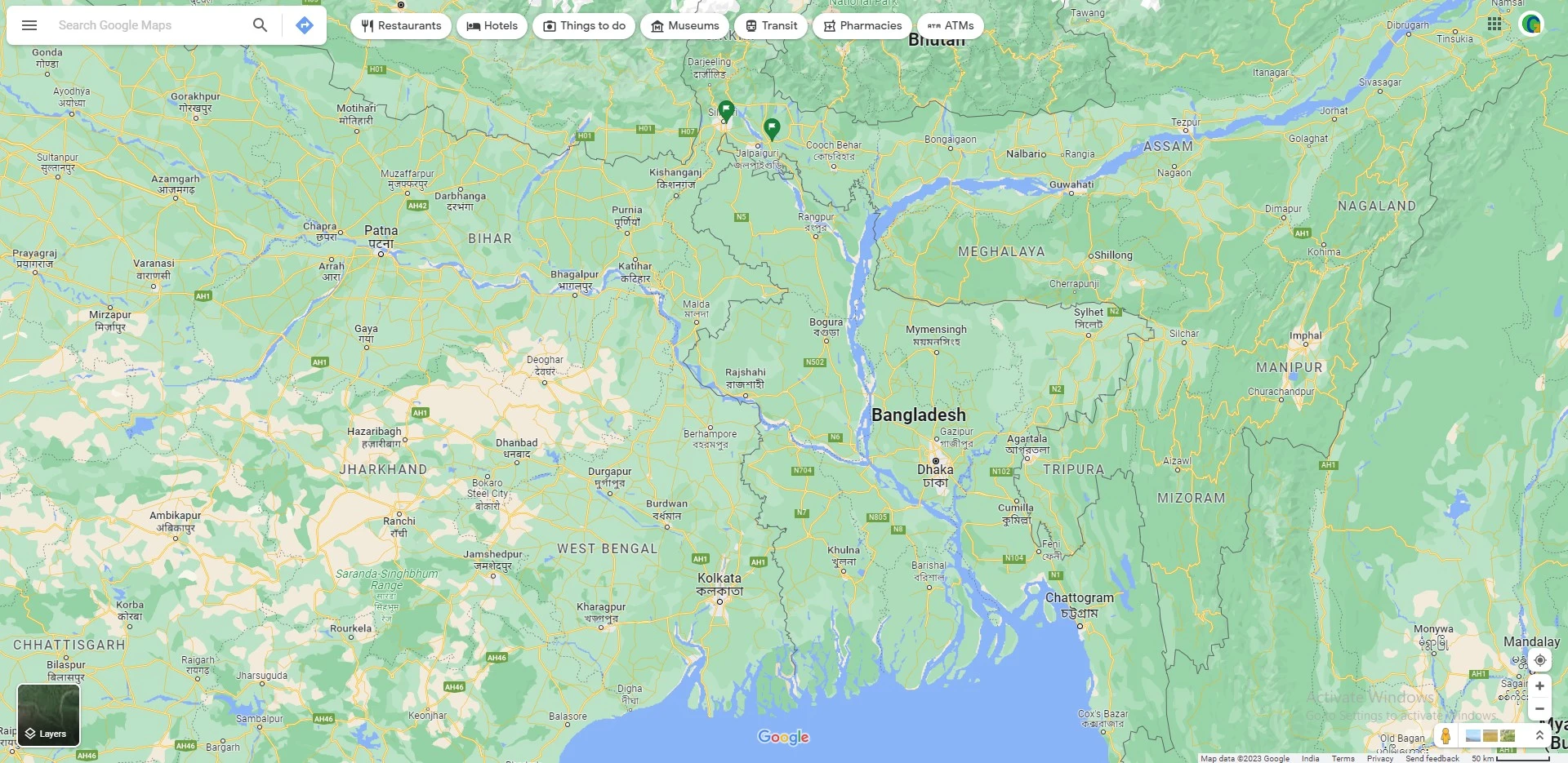 How google Map looks on Computer on web browser